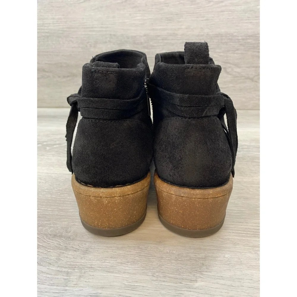 Born Women's Ankle Boots Black Suede Wedge Tie Detail Side Zip Booties 8 Shoes